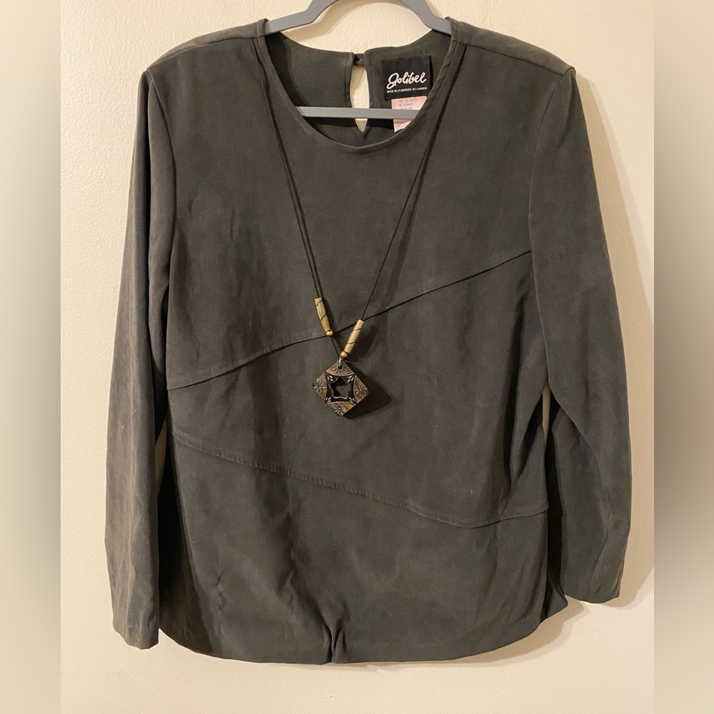 Vintage VTG Jolibel Made In Canada Olive Green Tunic‎ w/ Necklace Sz 16